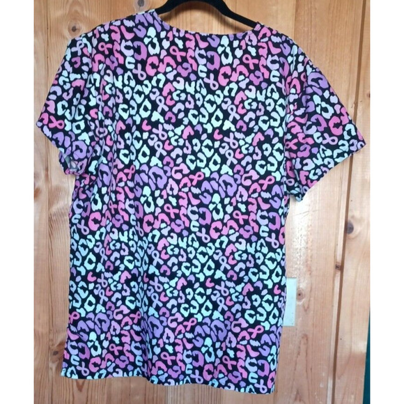 WEAR FOR CARE Womens Scrub top, Breast Cancer Logo Black Pink 1X, Nurse, Medical - Picture 2 of 3
